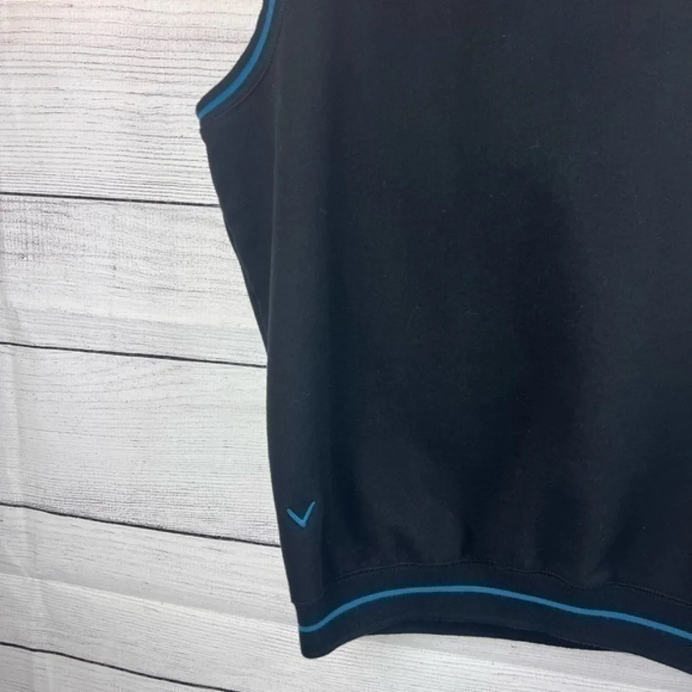 Callaway Golf Men's Medium Black‎ Sport Fleece Cotton Blend Vest Blue Trim